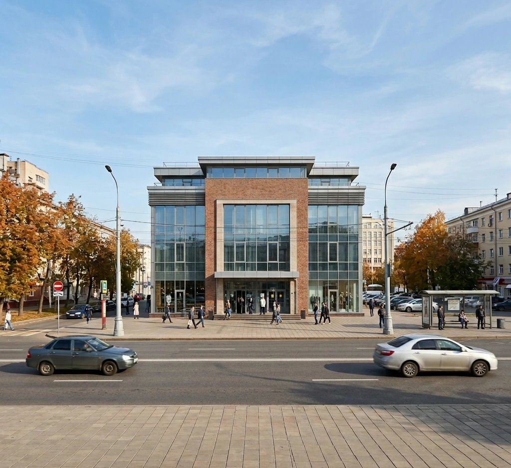 Современное офисное здание на городской улице