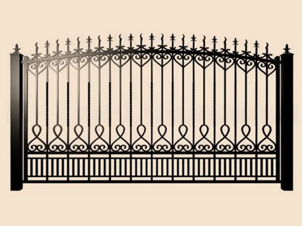Декоративные кованые ворота на бежевом фоне.