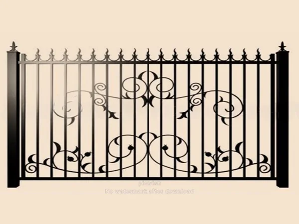 Декоративные металлические ворота с узорами и пиками.