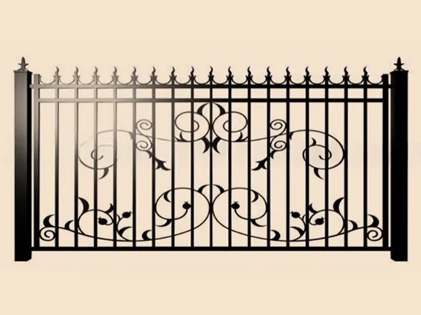 Декоративные чёрные кованые ворота с узорами