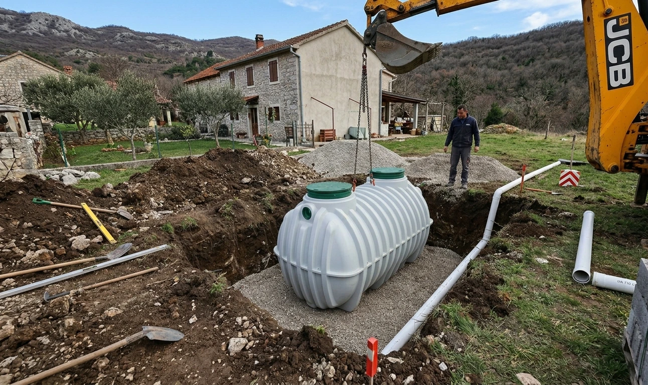 Установка септика во дворе загородного дома