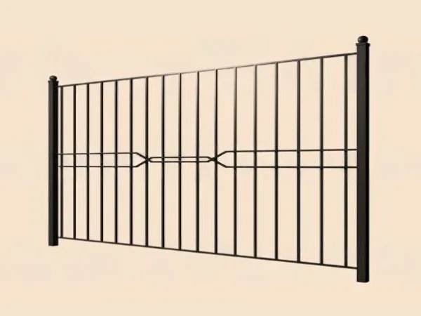 Металлический забор черного цвета на светлом фоне.