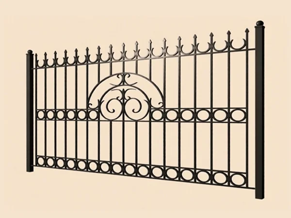 Декоративный чёрный металлический забор с узорами.